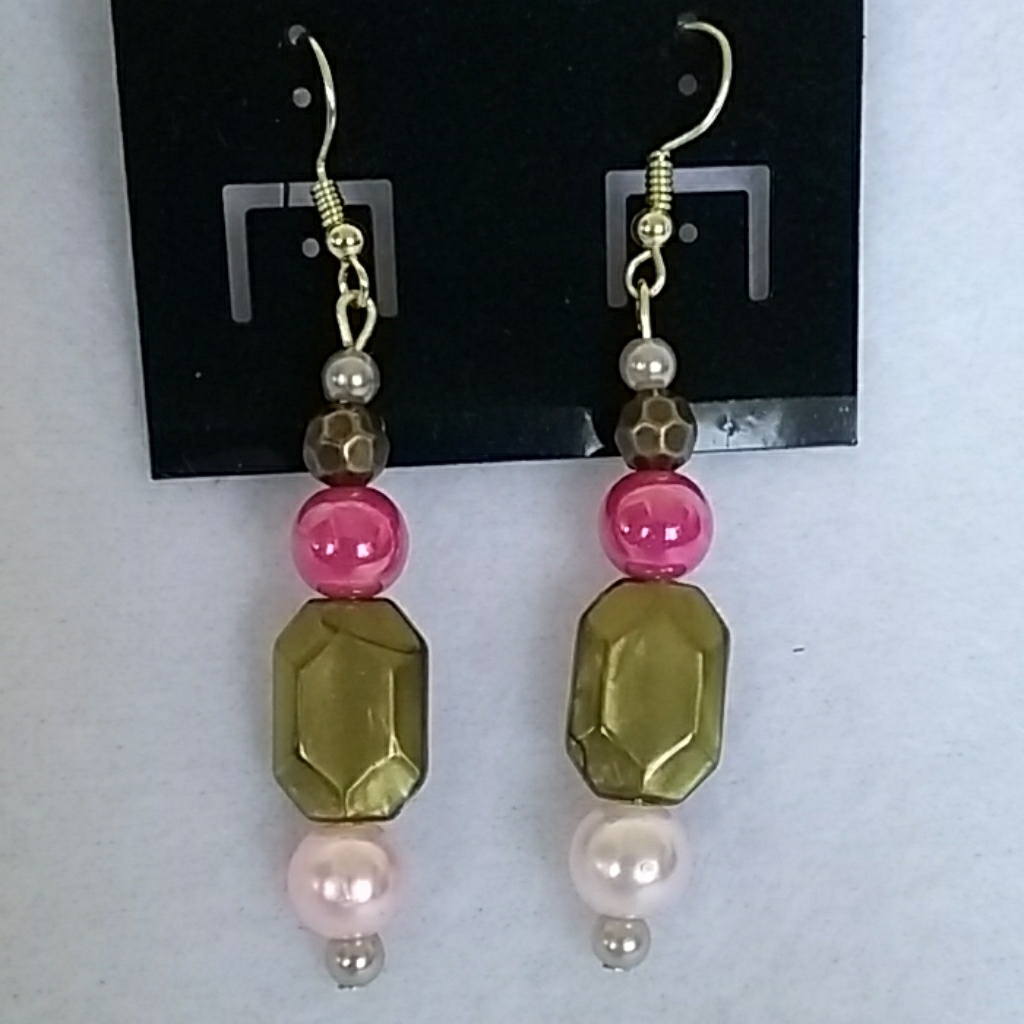 Pink And Bronze Beaded Hook Earrings 12$